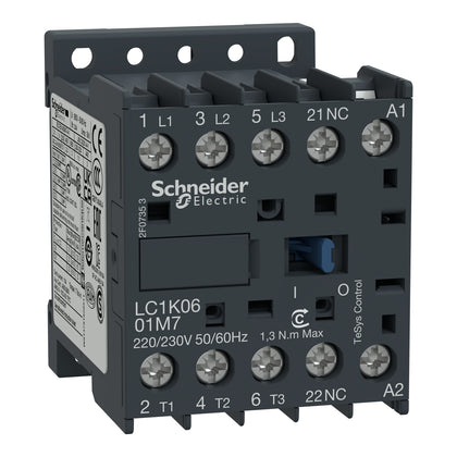 Contacteur TeSys K LC1K, 3P, 6 A, 440 V, 1NC, IP2X – Schneider Electric LC1K0601D7