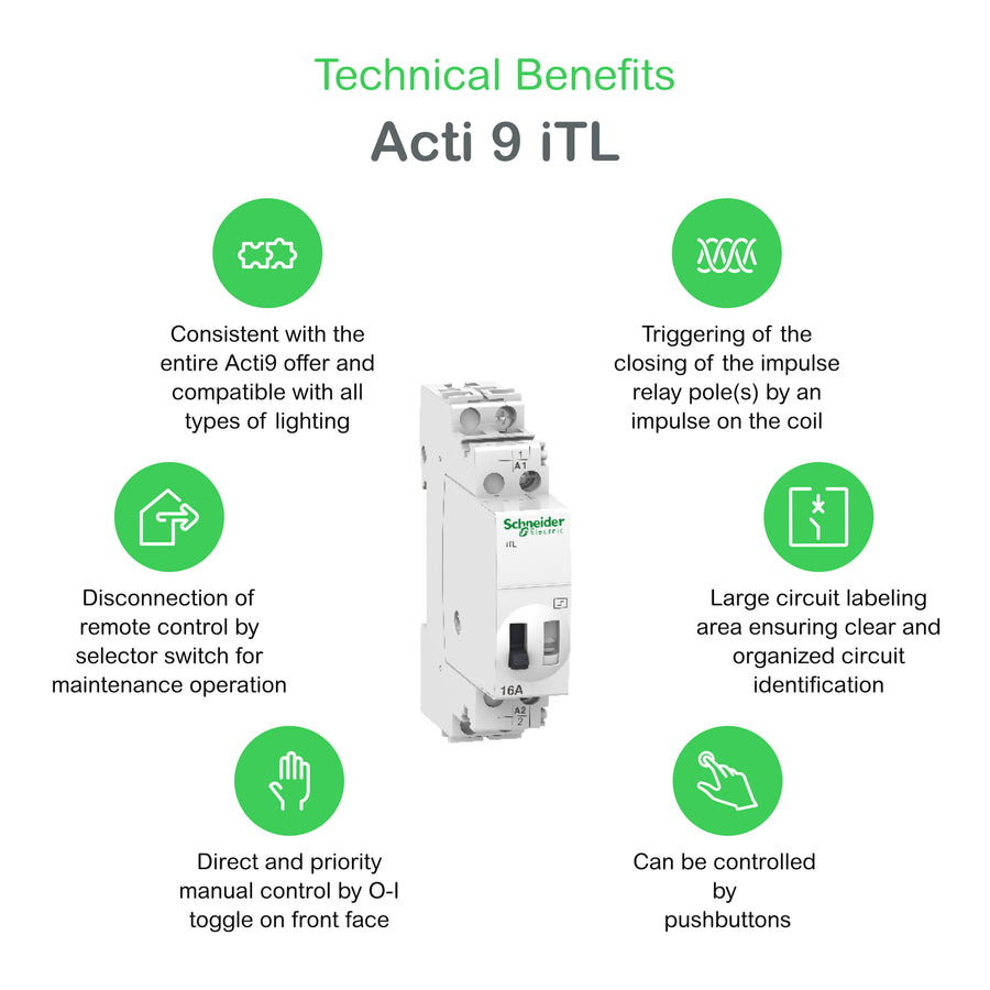 Impulsion relais Acti9 iTL, 2P, 16 A, 12 V DC, 2NO, IP20 – Schneider Electric A9C30112