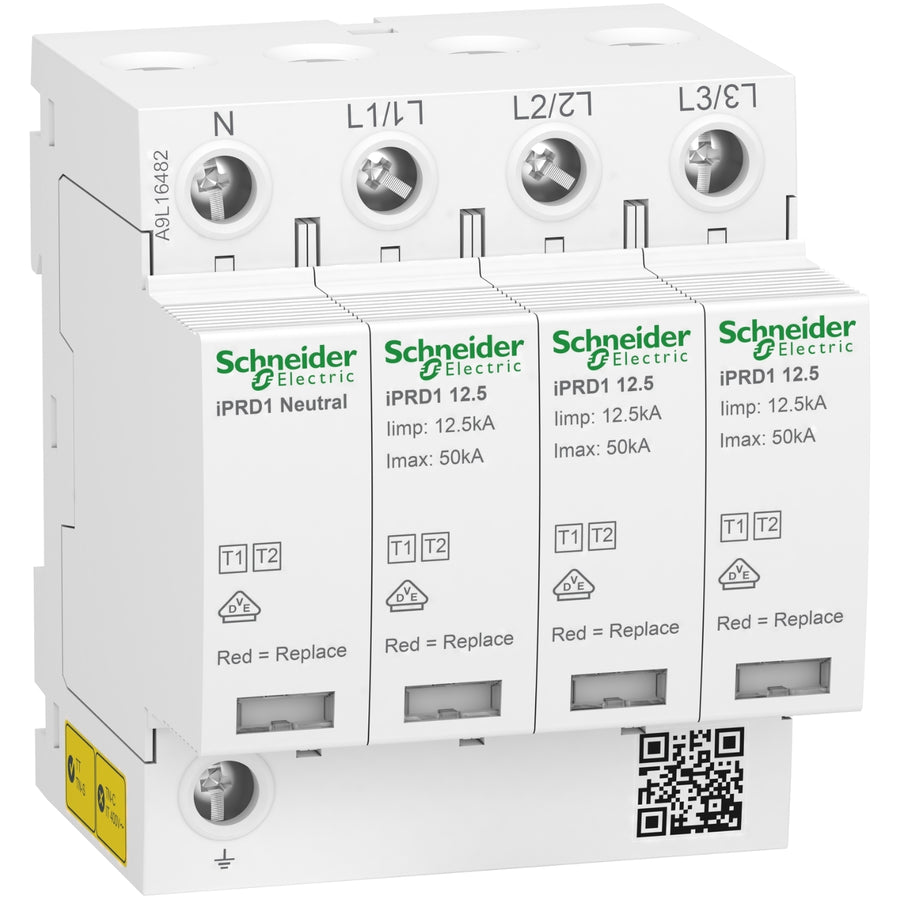 Parafoudre avec cartouche enfichable Acti9 iPRD1 12.5, 3P+N, 350V, blanc (RAL 9003) – Schneider Electric A9L16482