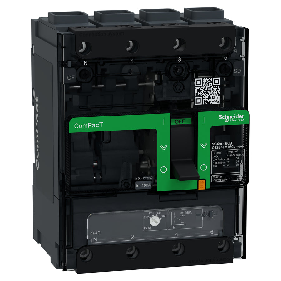 Schneider ComPacT NSXmB - Disjoncteur TM-D 160A 4P4D 25kA EverLink - C12B4TM160L