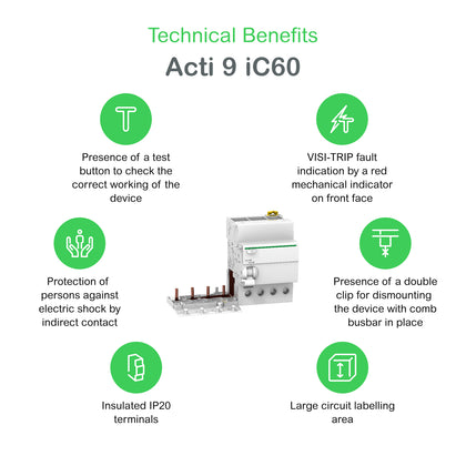 Module différentiel Acti9 iC60, 4P, 25A, Vigi iC60 - terre fuite bloc additionnel - 300mA - AC type – Schneider Electric A9V44425