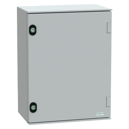 Coffret vide Thalassa PLM H430xW330xD200 mm, IP66, gris (RAL 7035), polyester renforcé de fibre de verre, montage mural, nombre de serrures: 2, accessibilité pour l’exploitation: avant, appareil composition: 1 corps, indice de protection IK: IK10 – S