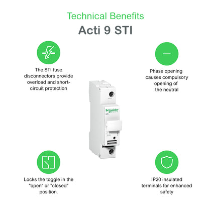 Fusible-Disconnector Acti9 STI, 1P, 25A, 10.3×38mm, 500V AC – Schneider Electric A9N15636