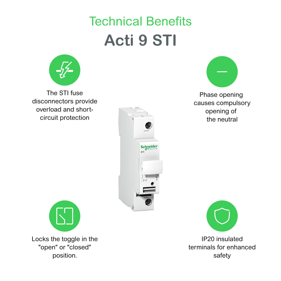 Fusible-Disconnector Acti9 STI, 1P, 25A, 10.3×38mm, 500V AC – Schneider Electric A9N15636
