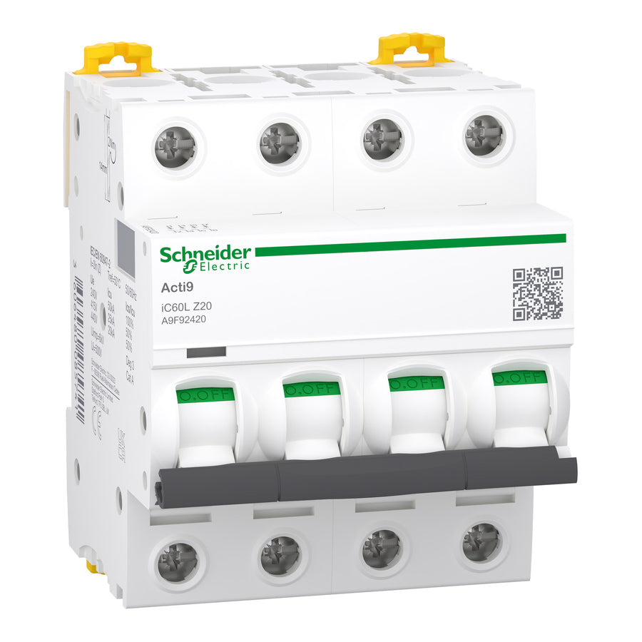 Schneider Acti9 iC60L - Disjoncteur 4P 20A courbe Z - A9F92420