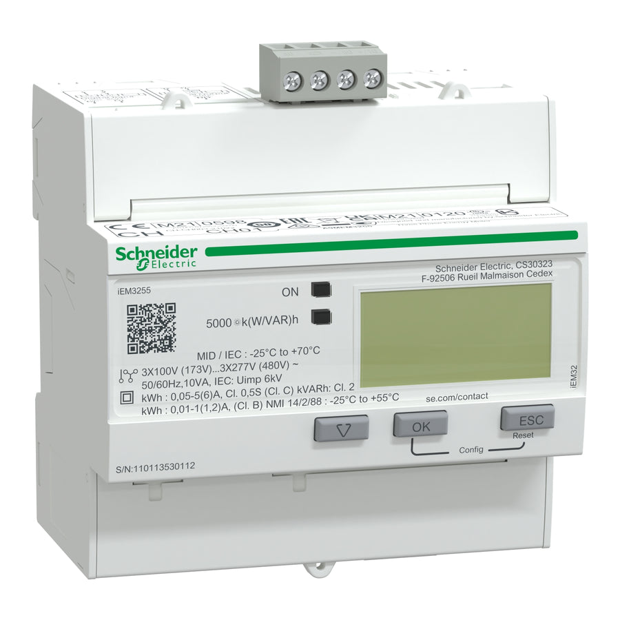 Compteur d’énergie Acti9 Energy Meters iEM3000 iEM3255, 3P+N, 5 A, IP40, blanc – Schneider Electric A9MEM3255