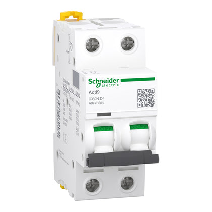 Disjoncteur miniature Acti9 iC60, 2P, 4 A, 6 kA, courbe D – Schneider Electric A9F75204
