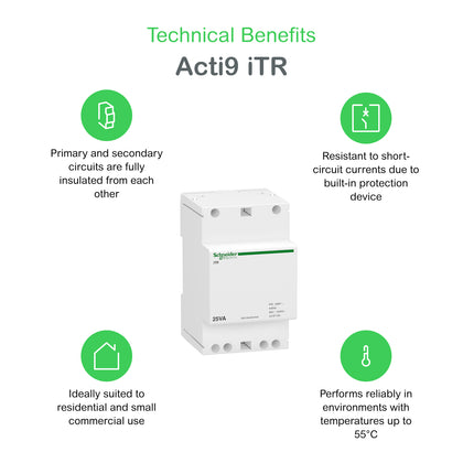 Transformateur Acti9 iTR, 63VA, 230 V – Schneider Electric A9A15222