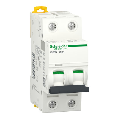 Schneider Acti9 iC60N - Disjoncteur 2P 3A courbe D - A9F75203