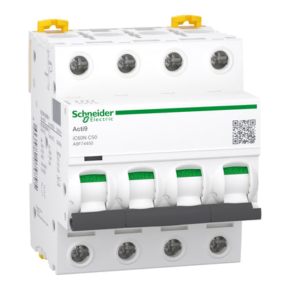 Schneider Acti9 iC60N - Disjoncteur 4P 50A courbe C - A9F74450