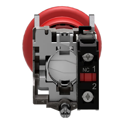 Bouton d'arrêt d'urgence Harmony XB4, 1NC, 22.5mm, rouge, IP66, profondeur: 104mm – Schneider Electric XB4BS9442
