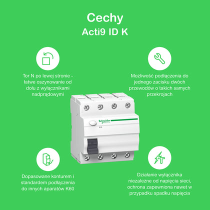 Interrupteur différentiel Acti9 ID K Biconnect 4P, 25 A, ID K - résiduel courant - - 30mA - type A – Schneider Electric A9Z01425