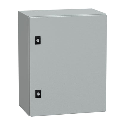 Porte Spacial CRN H500xW400xD250, IP66, IK10, Spacial CRN plein sans montage.plaque. H500xW400xD250 RAL7035.. – Schneider Electric NSYCRN54250