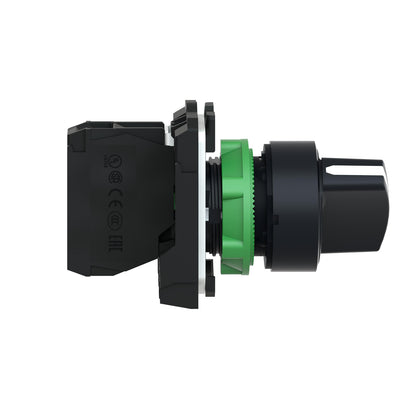 Sélecteur Harmony XB5, 1NO, 2 positions, 22.5mm, IP67, noir, à rupture lente, 3A, 10A, profondeur: 70mm – Schneider Electric XB5AD21