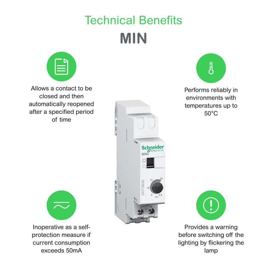 Électromécanique temporisateur Acti9 MIN, 230 V AC, IP20 – Schneider Electric 15363