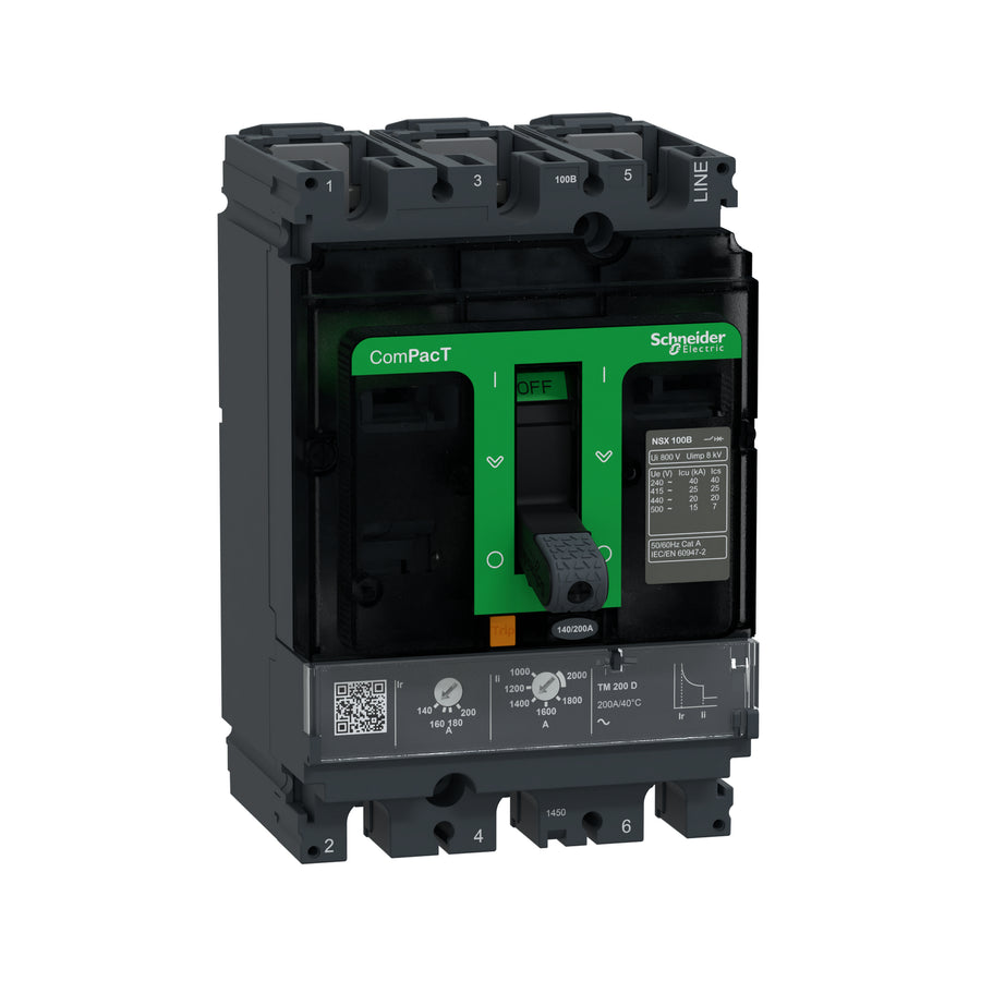 Schneider ComPacT NSX100B - Disjoncteur TM-D 100A 3P3D 25kA montage fixe - C10B3TM100