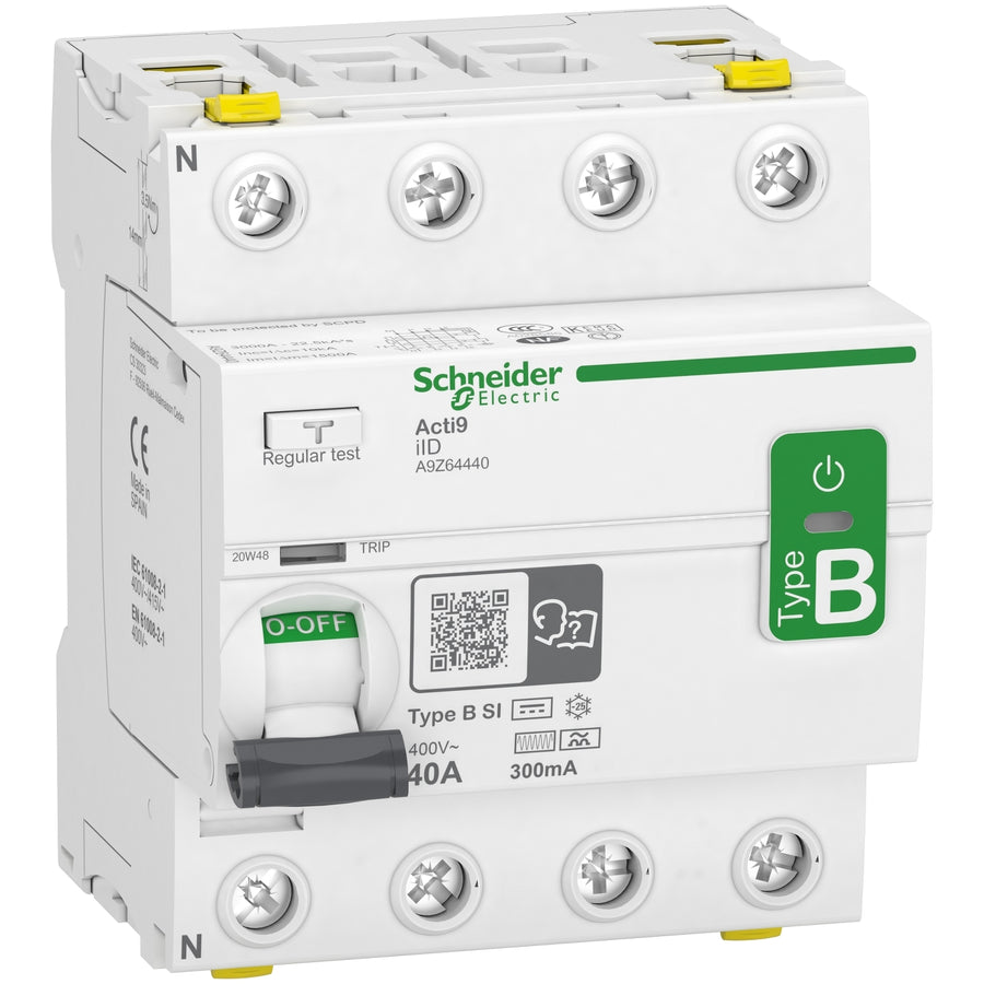 Interrupteur différentiel Acti9 iID, 4P, 40 A, 400 V AC, 300mA – Schneider Electric A9Z64440