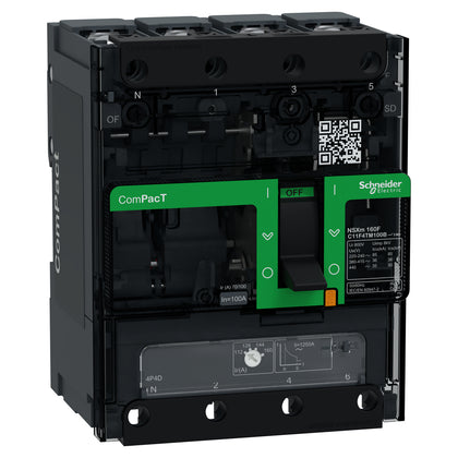 Disjoncteur ComPact NSXm, 4P, 36kA, 415V AC, 100A, 4D (neutre entièrement protégé) – Schneider Electric C11F4TM100B