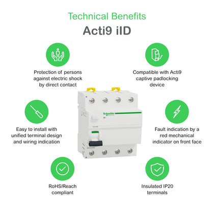 Interrupteur différentiel Acti9 iIDK RCCB, 4P, 63 A, Iid - RCCB - - 500mA S - type A-SI – Schneider Electric A9R37463