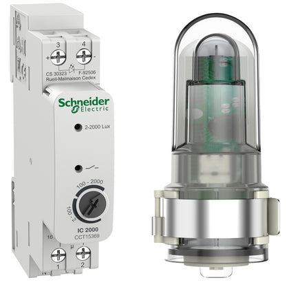Interrupteur crépusculaire Acti9 IC IC2000, 230 V AC, IP20, 1NO, IC2000 Outdoor (2 - 2000 Lux) – Schneider Electric CCT15369