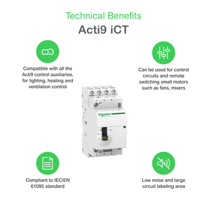 Contacteur Acti9 iCT, 25 A, 220–240 V, 3NO, IP20, à distance et manuel commande – Schneider Electric A9C21833