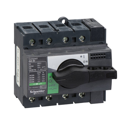 Interrupteur-sectionneur ComPact INS, 4P, 80 A, 500 V AC, IP40, noir – Schneider Electric 28905