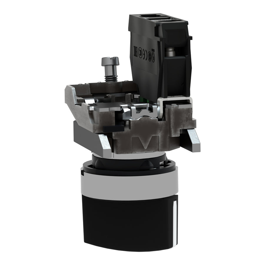 Sélecteur Harmony XB4, 1NO, 2 positions, 22.5mm, IP69, noir, à rupture lente, hauteur: 47mm – Schneider Electric XB4BD21