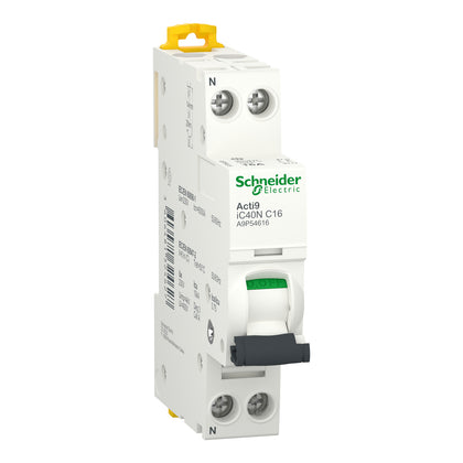 Disjoncteur miniature Acti9 iC40N, 16 A, 1P+N, courbe C, 6 kA – Schneider Electric A9P54616