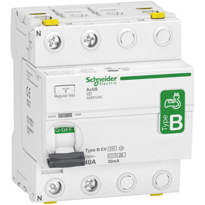 Interrupteur différentiel Acti9 iID, 2P, 40 A, 230 V AC, 30mA, électrique Vehicle chargeur – Schneider Electric A9Z51240
