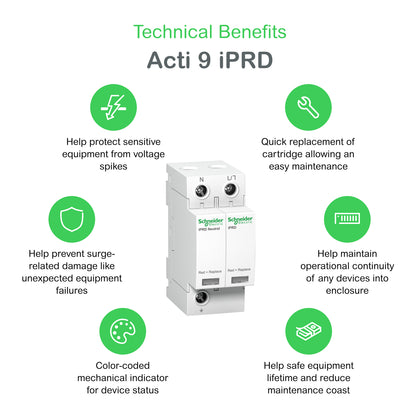 Dispositif de protection contre les surtensions pour réseaux d’alimentation Acti9 iPRD iPRD40, 2P, 350 V – Schneider Electric A9L40200