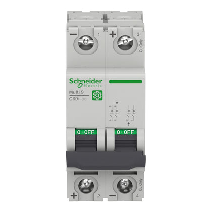 Disjoncteur miniature Multi9 C60H-DC, 2P, 6 A, courbe C, 500 V DC, 20 kA – Schneider Electric M9U21206