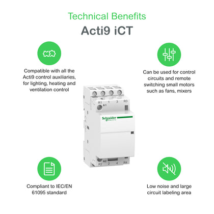 Contacteur Acti9 iCT iCT25A, 220–240V AC, 4NO – Schneider Electric A9C24834