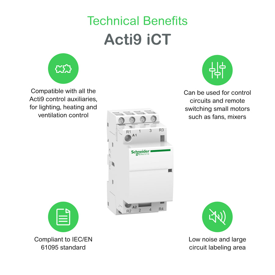 Contacteur Acti9 iCT iCT25A, 220–240V AC, 4NO – Schneider Electric A9C24834