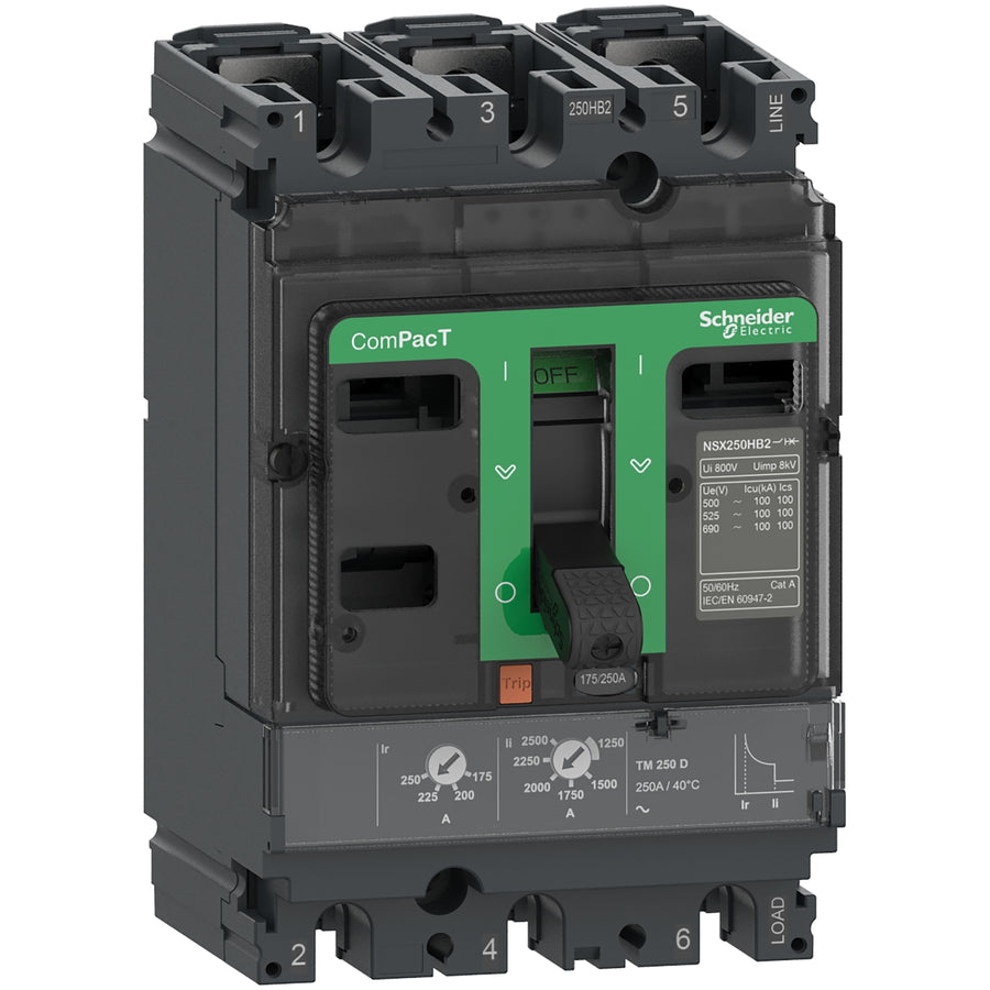 Disjoncteur boîtier moulé ComPact NSX MCCB, 3P, 250A, 50kA – Schneider Electric C25N3TM250