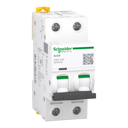 Schneider Acti9 iC60L - Disjoncteur 2P 20A courbe K - A9F95220