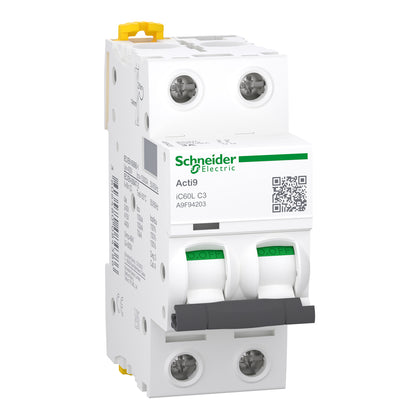 Schneider Acti9 iC60L - Disjoncteur 2P 3A courbe C - A9F94203