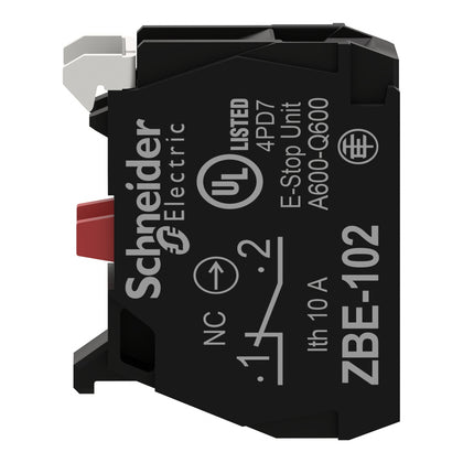 Bloc de contacts Harmony XB4, 1NC, IP20, argent, 3A, 10A, à rupture lente, borne – Schneider Electric ZBE102 – lot de 5