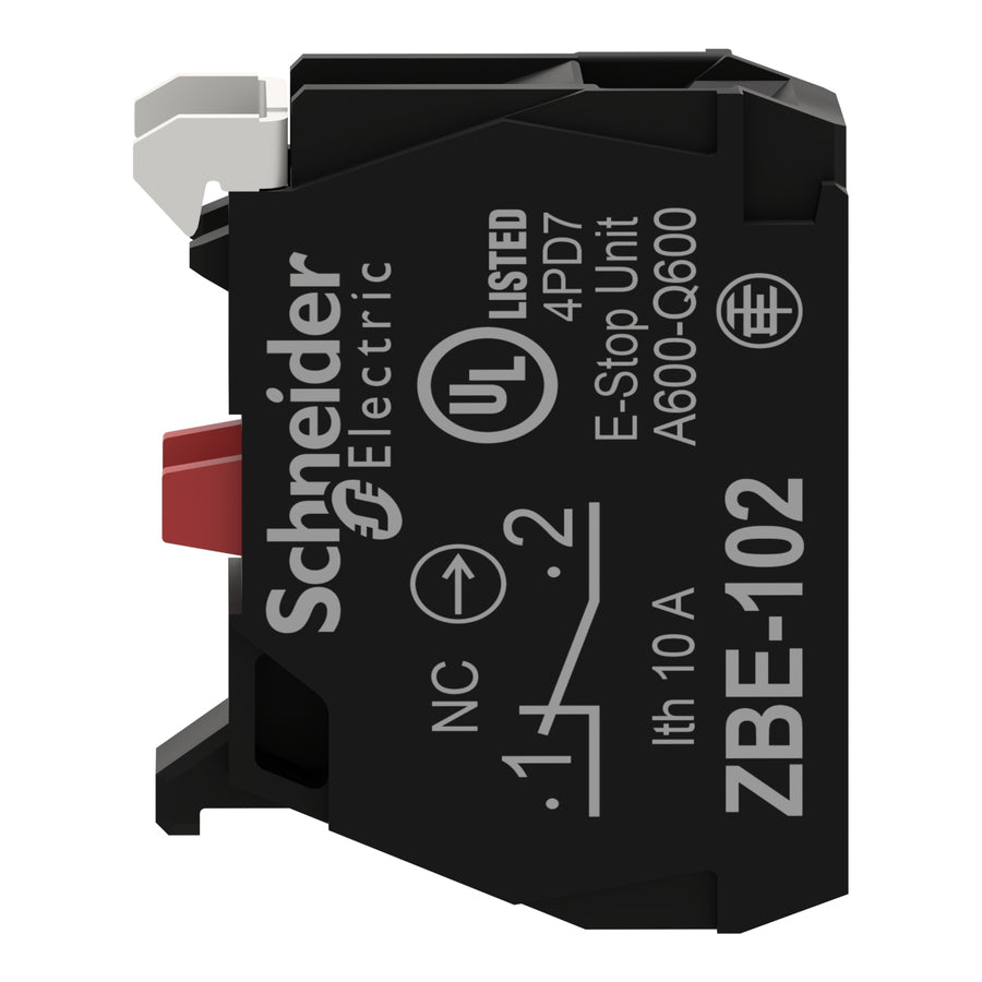 Bloc de contacts Harmony XB4, 1NC, IP20, argent, 3A, 10A, à rupture lente, borne – Schneider Electric ZBE102 – lot de 5