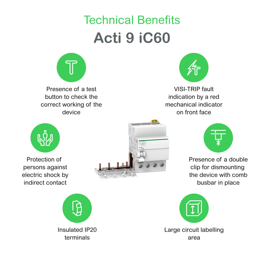 Module différentiel Acti9 iC60, 4P, 40A, Vigi iC60 - terre fuite bloc additionnel - 300mA - AC type – Schneider Electric A9V44440