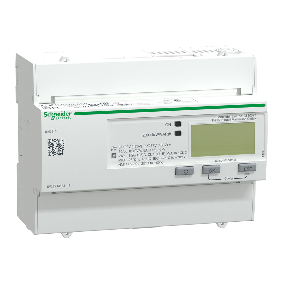 Compteur d’énergie Acti9 Energy Meters iEM3000 iEM3310, 125 A, 3P, IP40, blanc – Schneider Electric A9MEM3310