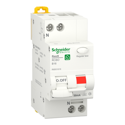 Disjoncteur différentiel Resi9 RCBO, 16A, 1P+N, B courbe, 6kA, 230V – Schneider Electric R9D01616