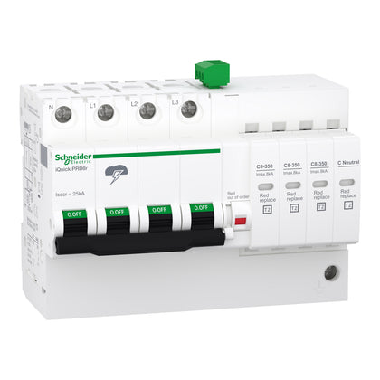 Surtension parafoudre avec enfichable cartouche Acti9 iQuick PRD iQuick PRD8r, 3P, 8 kA, 350 V, blanc (RAL 9003), 3P+N – Schneider Electric A9L16300
