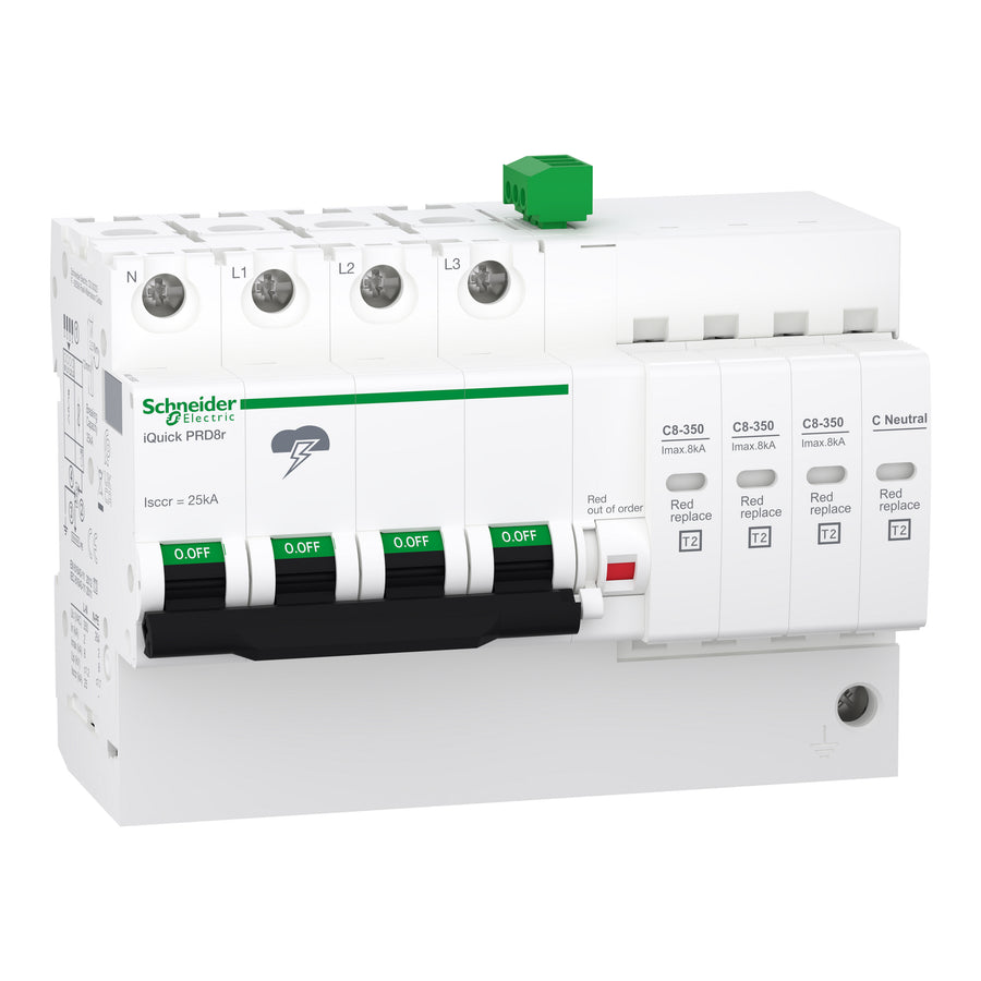 Surtension parafoudre avec enfichable cartouche Acti9 iQuick PRD iQuick PRD8r, 3P, 8 kA, 350 V, blanc (RAL 9003), 3P+N – Schneider Electric A9L16300