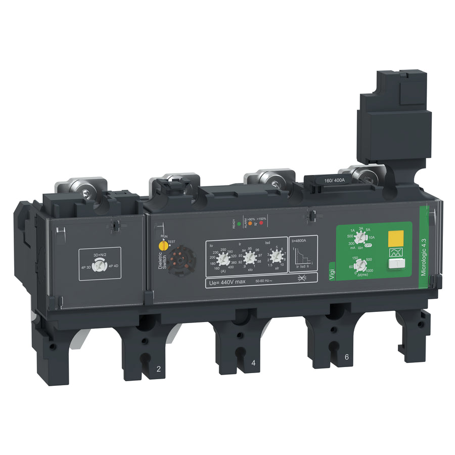 Déclencheur ComPact NSX, 4P, 400A, 440V AC, ComPact NSX630, désignation: Micrologic 4.3 – Schneider Electric C4044V400