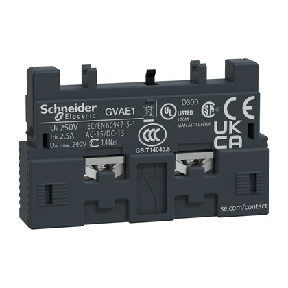 Bloc de contacts auxiliaires TeSys Deca - frame 2 GV2, 1NO, gris foncé, 24–240 V AC, GV2P, pôle contact composition: 1NO/NC – Schneider Electric GVAE1