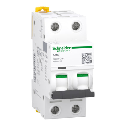 Schneider Acti9 iC60H - Disjoncteur 2P 16A courbe C - A9F84216