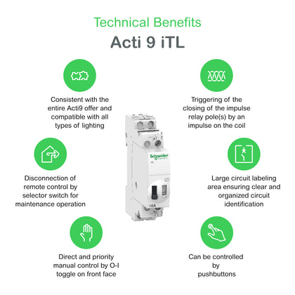 Impulsion relais Acti9 iTL, 2P, 16 A, 110 V DC, 1NO, IP20 – Schneider Electric A9C30815