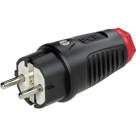 PCE 0511-sr fiche male avec terre caoutchouc noir rouge IP54