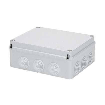 Boîte de dérivation avec couvercle plein vissé, IP55, dimensions internes 240x190x90, parois avec presse-étoupes, gris RAL 7035 – GEWISS GW44008
