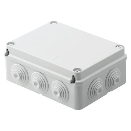 Boîte de dérivation avec couvercle plein vissé, IP55, dimensions internes 190x140x70, parois avec presse-étoupes, gris RAL 7035 – GEWISS GW44007